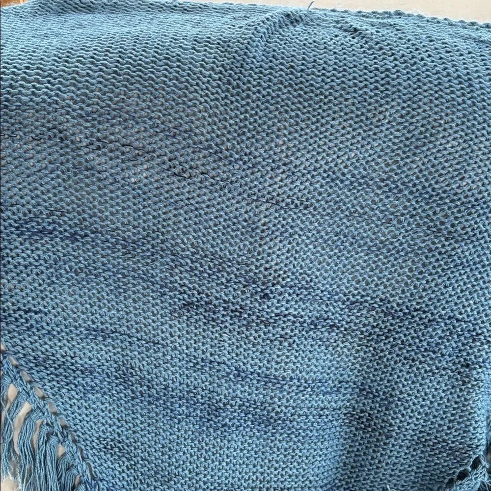 HAND CRAFTED Chunky Scarf Shawl fringe denim wool cotton mohair cashmere silk